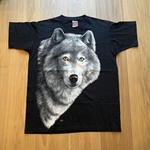 Vintage 1993 Trinity Products Wolf T Shirt L Made USA Single Stitch Animal Tee